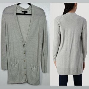 Banana Republic Light Gray Linen V-neck Cardigan Sweater Size M